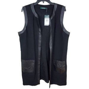 NWT Lauren Ralph Lauren Black Open front Vest L